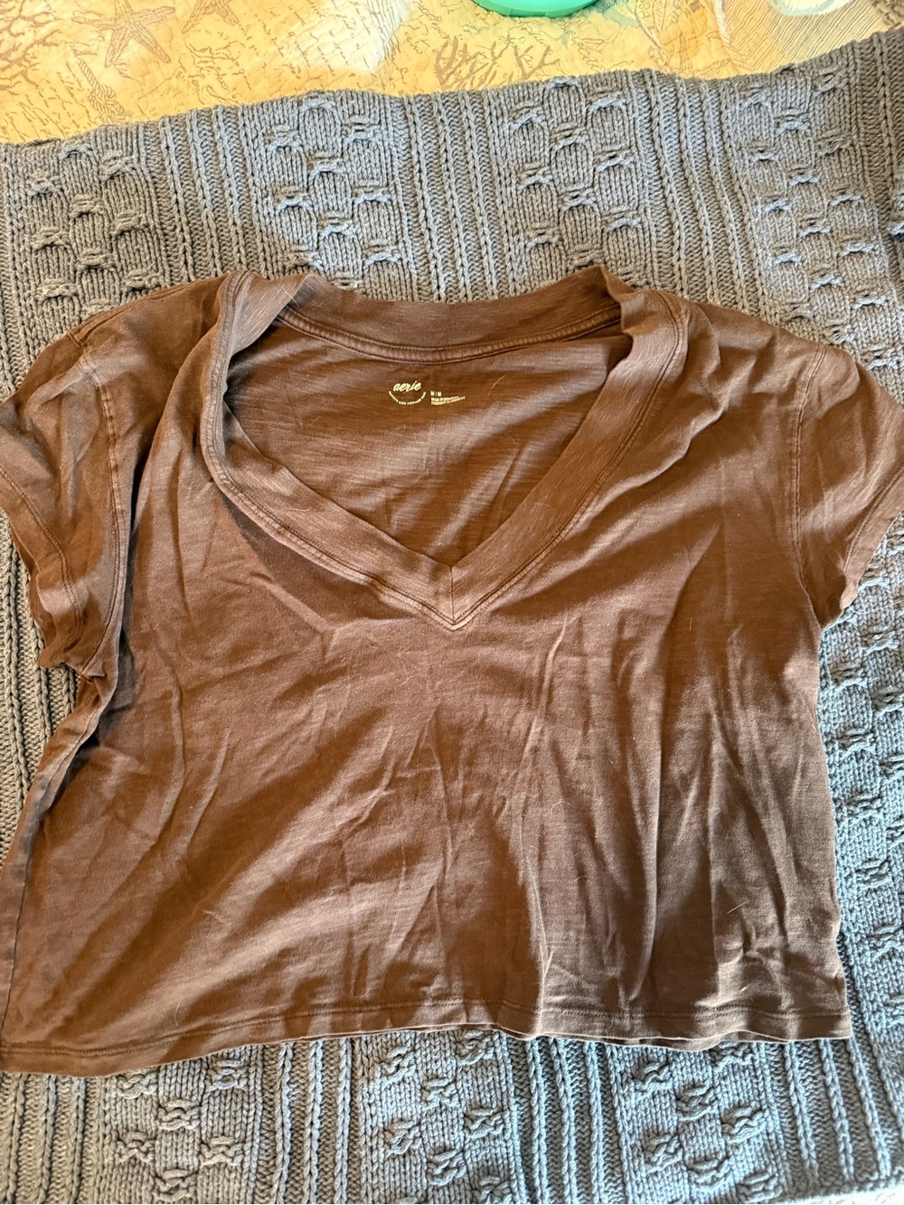 aerie Brown V-Neck Crop Tee like new condition cotton